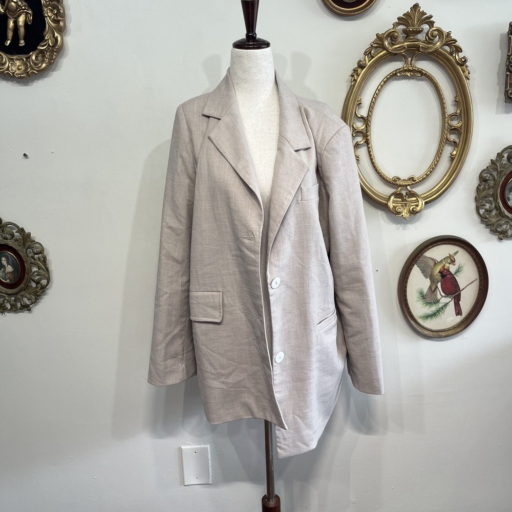 Fetish by Eve Beige Oversized Linen-Blend Blazer Long‎ Sleeve Size M